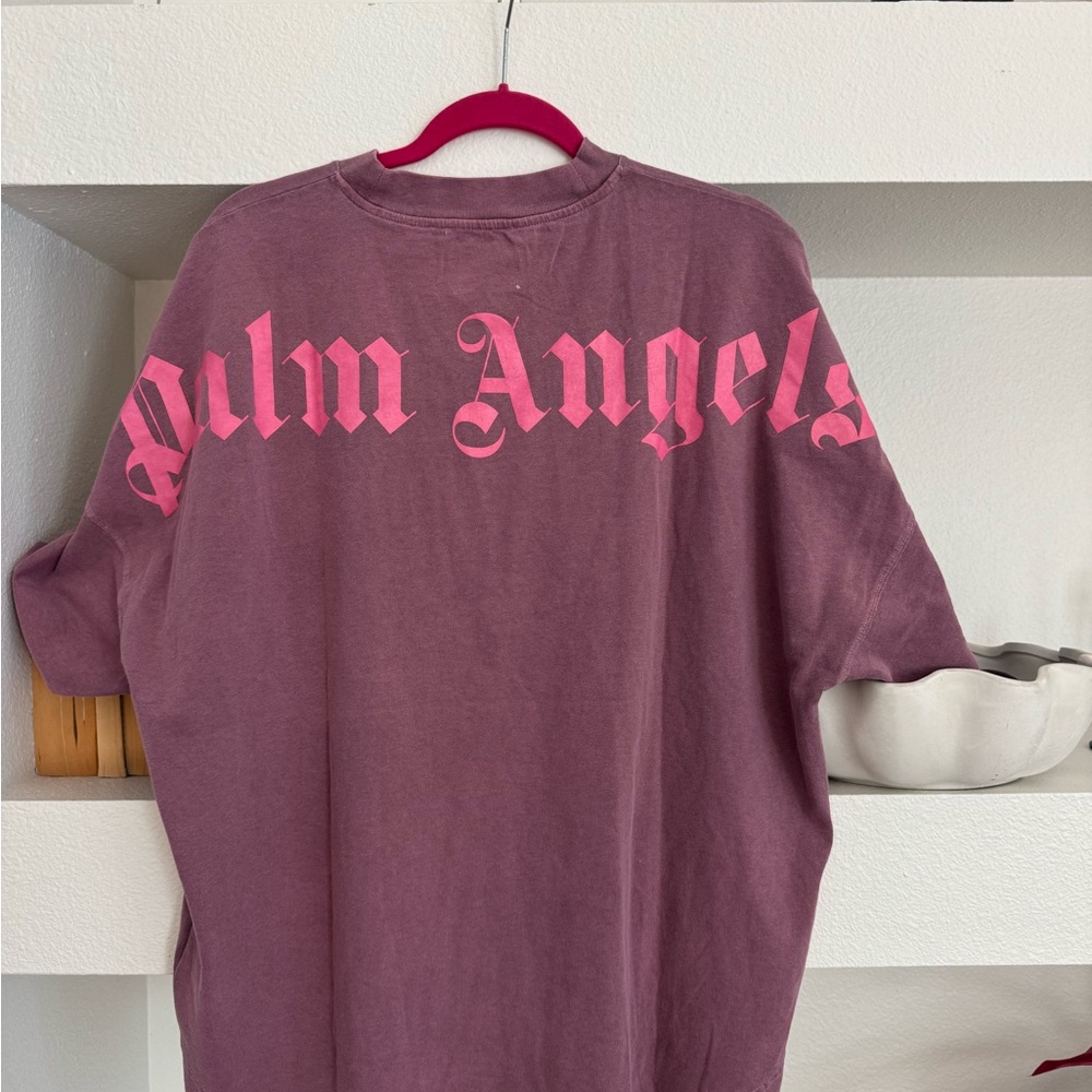 Palm Angels Men's Mauve T-Shirt with Pink Logo